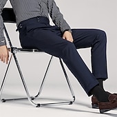 cheap Slim-Men's Graduation Dress Pants Trousers Chinos Buttons Pocket Solid Color Comfort Formal Party Work Fashion Classic Style Black Navy Blue Micro-elastic