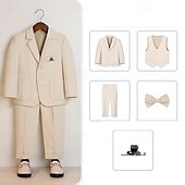 billiga Pojkes formella kostym-5 delar Ringbärarkostym Pojkar Barn Kostym Formell kostym Kavaj &amp; väst &amp; byxor &amp; brosch &amp; slips Formell Fest Mode Häftig Ensfärgat Ficka Blå Beige Grå Polyester