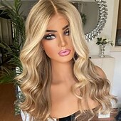 abordables Perruques à dentelle frontale-Perruque Cheveux vierges non transformés Fermeture 5x5 13x4 devant en dentelle Cheveux Brésiliens Ondulé Blond Multicolore Partie libre Femme Densité 130% 150% avec des cheveux de bébé Mèches