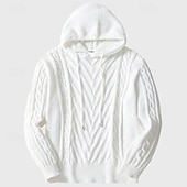 preiswerte Herrenpullover-Herren Pullover Strickpullover Gerippt Gedrehtes Stricken Standard Strick Jacquard Glatt Mit Kapuze Modisch Basic Freizeitskleidung Verabredung Bekleidung Herbst Winter Weiß M L XL