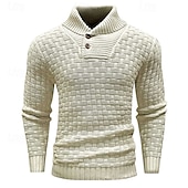 preiswerte Herrenpullover-Herren Pullover Strickpullover Gerippt Stricken Standard Strick Glatt Rollkragen Modisch Basic Urlaub Freizeitskleidung Bekleidung Herbst Winter Schwarz Gelb S M L