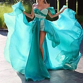 abordables VERT-Robe de soirée fourreau scintillante robe de bal d&#039;anniversaire traîne sans manches bustier détachable en satin avec sequins robe de bal