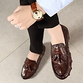 billige Semi-formell-burgunder loafers med krokodillemønster for menn med duskdetalj og sklisikker såle - luksuriøse slip-on sko for fritids- og formell bruk