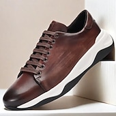 baratos Tênis de couro premium-tênis masculino casual de couro premium – couro de vaca, sapatos de amarrar marrom com sola confortável para uso diário e estilo casual elegante