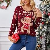 Недорогие Уродливые рождественские свитера-Пряничный человечек Уродливый Рождественский Свитер Pullover Джемпер Жен. Рождество Оригинальная обувь Веселая Трикотаж Зажигай Узор Взрослые Рождество Новый год Рождественский сочельник