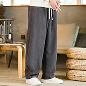 お買い得  カジュアルパンツ-男性用 コーデュロイパンツ ズボン カジュアルパンツ ポケット ドローストリング 弾性ウエスト 平織り 履き心地よい アウトドア 日常 ファッション カジュアル ブラック イエロー マイクロエラスティック