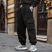 baratos Calças Cargo-Homens Calças Cargo Calças de Veludo Calças Calça Jogger Com Cordão Cintura elástica Bolso multi Tecido Conforto Quente Comprimento total Ao ar livre Casual Diário Moda Roupa de rua Preto Azul