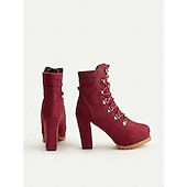 baratos Botas de tornozelo-Botas femininas pretas de salto alto com cadarço e sola resistente – calçado estiloso para trajes casuais e ao ar livre