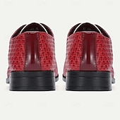 baratos Formal-sapatos sociais masculinos de couro sintético vermelho trançado – oxfords elegantes com cadarço e detalhes em couro envernizado para ocasiões formais e casuais