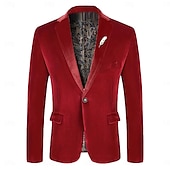 billiga Herrars klassiska kavajer-Herr Sammetsblazers Kavaj Företag Cocktailfest Bröllopsfest Mode Ledigt Vår &amp; Höst 100 % bomull Färgblock Knapp Ficka Bekväm Enkelknäppt Blazer Rubinrött Kungsblå Grön