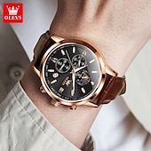 abordables Montres à quartz-OLEVS Hommes Montres à quartz Mode Affaires Montre Bracelet Affichage des phases de lune Lumineux Calendrier Chronographe Cuir Suivre