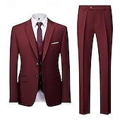 abordables Trajes semi-formales-De los hombres Boda Ropa de fiesta de noche Trajes Negro Burdeos Negocios Formal Color sólido Estándar Juego de 3 piezas Recto 2 botones