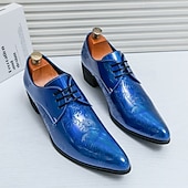 baratos Formal-sapatos masculinos para baile de formatura - oxfords de couro sintético com padrão floral azul vibrante para uso formal e de festa