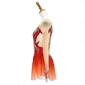 preiswerte Eiskunstlaufkleider-Eiskunstlaufkleid Damen Mädchen Eislaufen Kleid Rot Asymmetrischer Saum Netzstoff Hohe Elastizität Training Wettbewerb Eiskunstlaufkleidung Klassisch Kristall / Strass Langarm Eislaufen Eiskundstlauf