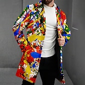 billige Jakker og kåper med trykk for menn-Herre Oljemaleri Fleece-jakke Frakk Termisk Bekvem Kunstnerisk Fritid utendørs Gate Dagligdagstøy Knapper 3D-utskrift Lomme foran Vinter Aftæpning Langermet Multi Color