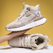 economico Sneakers da uomo-sneakers alte invernali da uomo con fodera in pelliccia sintetica – caldi stivali da neve con lacci per attività all&#039;aperto, suola impermeabile e antiscivolo, elegante design beige