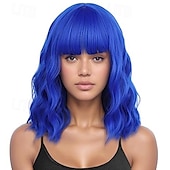 economico Parrucche di Carnevale-parrucche con frangia parrucche corte e colorate per donne parrucche ondulate sciolte per donne e ragazze