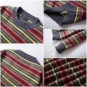 preiswerte Herrenpullover-Herren Pullover Gestreifter Pulli Weihnachtspullover Gerippt Grobstricken Stricken Klassisch Regenbogen Rundhalsausschnitt Weihnachten Strickware Weihnachten Heim Bekleidung Herbst Winter Rote M L XL