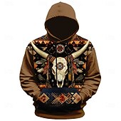economico Hoodie Etnici Vintage-Per uomo Mucca Teschi Felpe con cappuccio Moda Quotidiano Manica Lunga Girocollo Ferie Uscire Abbigliamento casual alla moda Marrone Coulisse Autunno Inverno progettista