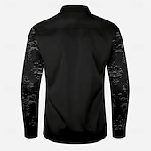 cheap Men&#039;s Western Shirts-Men&#039;s Floral Western Shirt Cowboy Shirt Long Sleeve Western Sport Spring Fall Turndown Patchwork Black