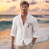 economico Camicie Elite da Uomo-Per uomo Camicia Palma All&#039;aperto Vacanza Bianco Blu Manica Lunga Collo ripiegato Estate Primavera Abbigliamento