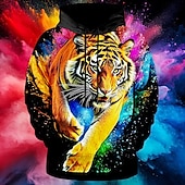 baratos moletons 3d masculinos-Homens Tigre Moletons Moletom Casacos Moletom com capuz Gola Redonda Moda Impressão 3D Festa Feriado Streetwear Preto Com Cordão Outono Inverno Designer