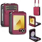 economico Cover Samsung-telefono Custodia Per Samsung Galaxy Z Flip 7 Z Flip 6 Z Flip 5 Z Flip 4 Z Flip 3 Copertura Posteriore con Cordino Slot per Carte Resistente agli urti Retrò TPU Pelle PU
