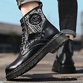 abordables Botas de combate-Botas de combate de piel sintética patentada para hombre: diseño con cordones de estilo militar con detalles de camuflaje, suela resistente para uso al aire libre y casual