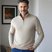 voordelige pullover voor heren-Voor heren Trui Jurk Trui Geribd breien Gecoupeerd Vetoketju Gebreid Effen Kleur Opstaand Stijlvol Basic Buiten Dagelijks Kleding Herfst Winter Kameel Zwart S M L