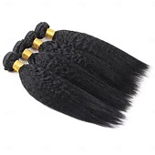 economico 4 ciocche di capelli veri tessitura-4 pacchi Tesse per capelli Brasiliano Yaki liscia Estensioni dei capelli umani Cappelli veri Fascio di capelli 8-28 pollice Nero Da donna Facile da indossare Junior