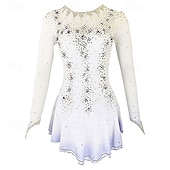 abordables Robes de Patinage Artistique-Figure Skating Dress Women's Girls' Ice Skating Dress Blue White Red High Elasticity Training Competition Skating Wear Classic Crystal / Rhinestone Long Sleeve Ice Skating Figure Skating