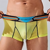 cheap Men&#039;s Boxers Underwear-Men&#039;s 1 PCS Boxers Underwear Boxer Shorts Patchwork Elastic Waist Chinlon Breathable Soft Comfortable Color Block Letter Mid Rise Black White
