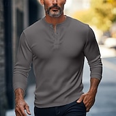 levne Ležérní tričko Henley-Pánské Tričko Tričko Henley Pevná barva Henley Běžný Venkovní Ležérní Dlouhý rukáv Knoflíky Oblečení 100% bavlna Úplet Denní
