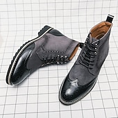 abordables Bottes habillées-bottines en cuir et daim synthétique marron pour hommes avec détails brogue, design à bout d&#039;aile et semelle robuste - chaussures décontractées et formelles de style vintage