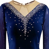 billige Figur skating kjoler-Kjole til kunstløp Dame Jente Skøyteløp Kjoler Svart Rød Blå Asymetrisk kant Netting Høy Elastisitet Trening Konkurranse Skøyteklær Klassisk Krystall / Rhinstein Langermet Skøyting Kunstløp