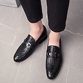 cheap Semi-Formal-Men&#039;s Red Crocodile-Embossed Faux Leather Loafers – Luxury Slip-On Shoes with Sleek Metal Buckle Accent for Formal and Business Wear