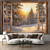 olcso karácsonyi gobelin lóg-karácsonyi díszek függő gobelin ablak kilátás fal művészet karácsonyi nagy kárpit falfestmény dekoráció fénykép háttér takaró függöny otthon hálószoba nappali dekoráció
