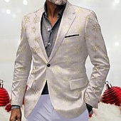 abordables Blazers pour hommes-Homme Blazer de Noël blazer Utilisation Noël Soirée Cocktail Mode Décontractées Printemps &amp; Automne Polyester Motif de flocon de neige Boutons Poche Confortable Boutonnage Simple veste Blanche Rouge