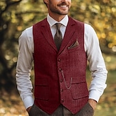 voordelige Semi-formele pakken-Bruin Grijs Heren Haringbeen Tweed Vest Standaard Pasvorm Notch Enkele Knopen Vijf-knopen