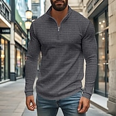 Χαμηλού Κόστους Κλασικό Πόλο Ανδρών-Ανδρικά Βάφλα Πόλο Μπλουζάκια Quarter Zip Polo Καθημερινά Αργίες Τρίμηνο φερμουάρ Μακρυμάνικο Μοντέρνα Σκέτο Άνοιξη &amp; Χειμώνας Κανονικό Μαύρο Λευκό Κρασί Χακί Ανοικτό Γκρίζο Πράσινο Χακί