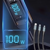 halpa Matkapuhelinkaapelit-3-in-1 100 watin pikalatauskaapeli älykäs supernopea lataustuki moniliitäntäinen lataus usb visuaalinen virtalatauskaapeli yhteensopiva Applen samsung oppo auton pikalatauskaapelin kanssa