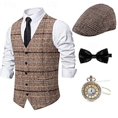 preiswerte Herren Kostüme der 1920er Jahre-Goldene Zwanziger 1920er Retro Vintage Outfits Weste Zubehörset Gentleman Gangster Karomuster Schachbrett Kostüm Herren Karnevalskostüm 4 Stücke Halloween Karneval Neujahr Maskerade Cocktailparty