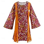 levne 70. léta 20. století-Retro 60. léta Hippie Šaty Cosplay kostým Čelenka Hippie Disko Dámské Dívčí Třásně předvečer Všech svatých Karneval Plesová maškaráda Výkon Plesová maškaráda Běžné / Denní Dospělé Šaty Kryt obuvi