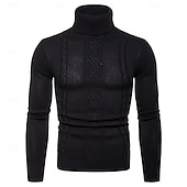 お買い得  男性用プルオーバーセーター-男性用 タートルネックセーター プルオーバーセーター ケーブル ニット レギュラー ニット スリムフィット 平織り タートルネック 現代コンテンポラリー ワーク デイリーウェア 衣類 冬 春 &amp; 秋 ブラック カーキ色 M L XL