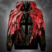 baratos Moletons e Sweatshirts de Halloween-Homens Terror Gótico Cruz Moletons Moletom Moda Legal Manga Longa Gola Redonda Festa Feriado Streetwear Vermelho Com Cordão Outono Inverno Designer