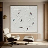preiswerte Landschaftsgemälde-Skisport Leinwandgemälde handgemachte Winterdekoration Textur Skifahren Ölgemälde handgemalte Wandkunst Weihnachtsgeschenk Skifahrer auf schneebedeckten Bergen Kunstgemälde weißer Schnee Skifahren