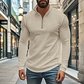 Χαμηλού Κόστους Κλασικό Πόλο Ανδρών-Ανδρικά Βάφλα Πόλο Μπλουζάκια Quarter Zip Polo Καθημερινά Αργίες Τρίμηνο φερμουάρ Μακρυμάνικο Μοντέρνα Σκέτο Άνοιξη &amp; Χειμώνας Κανονικό Μαύρο Λευκό Κρασί Χακί Ανοικτό Γκρίζο Πράσινο Χακί