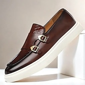 economico Casuale-mocassini da uomo in similpelle marrone con cinturini a doppia fibbia, motivo coccodrillo e suola bianca: eleganti scarpe casual eleganti per l&#039;ufficio o le occasioni formali