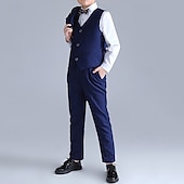 billiga Pojkes formella kostym-4 delar Ringbärarkostym Pojkar Barn Kostym Formell kostym Kavaj &amp; väst &amp; byxor &amp; slips Formell Fest Alla hjärtans dag Mode Häftig Ensfärgat Ficka Svart Marinblå Polyester