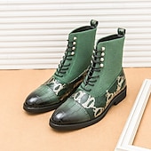 abordables Bottes habillées-bottines de luxe vertes pour hommes | similicuir à motif serpent avec bout en relief crocodile et design à lacets